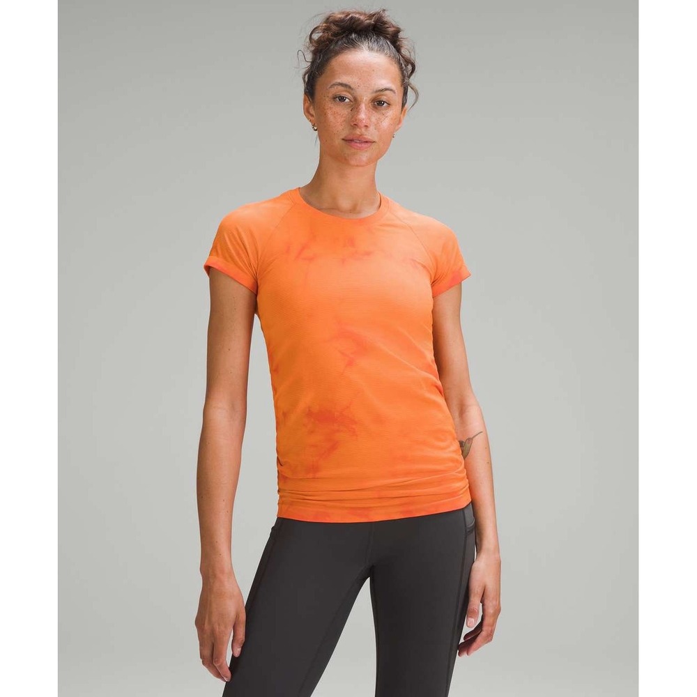 Lululemon Swiftly Tech Short Sleeve 2.0 Orange Tie Dye Athletic Shirt Size 2